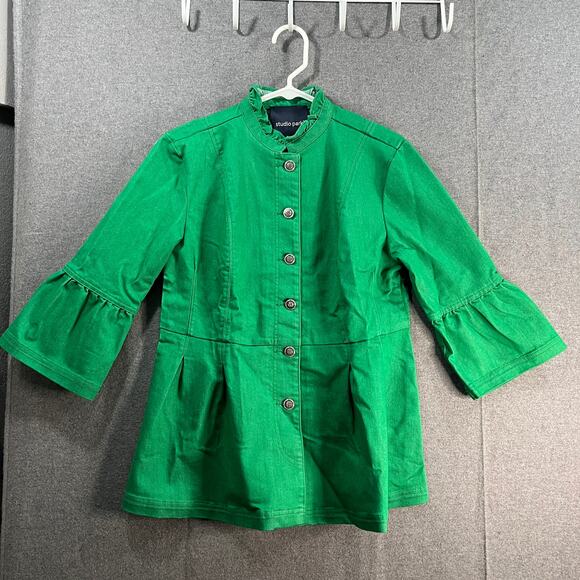 Studio Park x Jane Womens Size Small Treacy Denim Jacket Kelly Green - Picture 1 of 10